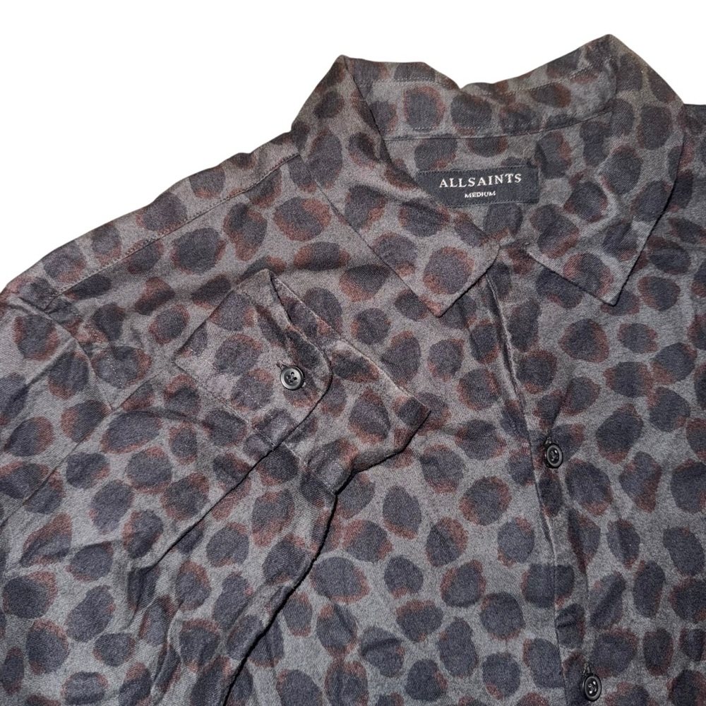 AllSaints Waka Animal Leopard Print Button Up Shirt Soft Cotton Men’s sz Medium